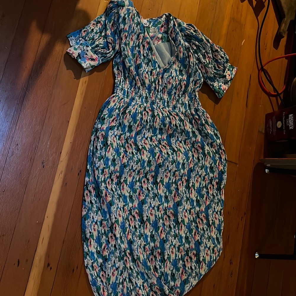 Ganni floral-print pleated georgette midi dress 36